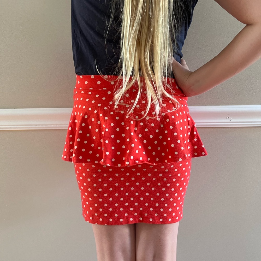 Forever 21 Red skirt with ruffles and white polka dots. Size XS